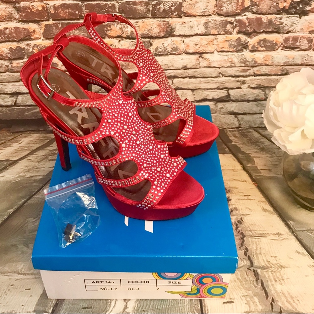 Traffic Milly Red Sparkle Tone Jeweled High Heels